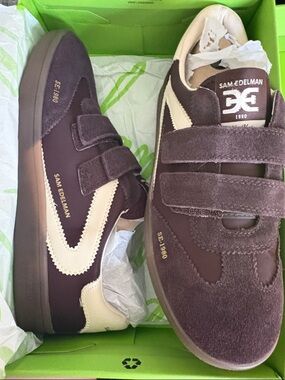Sam Edelman Men's Brown and Cream Velour Strap Sneakers